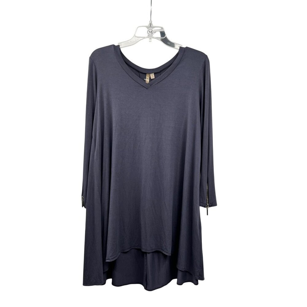 Comfy USA Womens Hi Low Shift Dress Long Sleeve Amethyst Zip Cuff Size Medium
